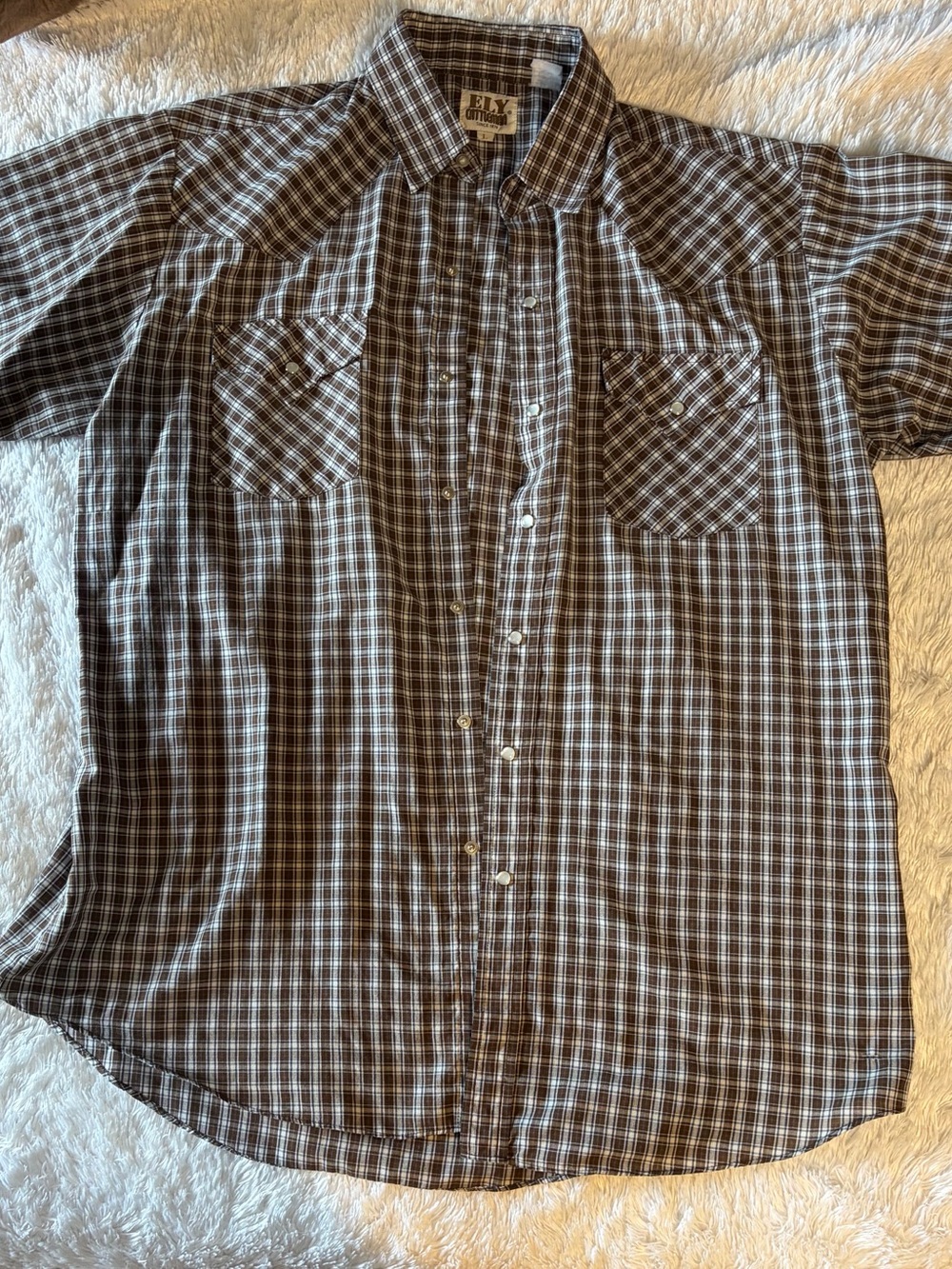 Ely Cattleman Brown and White Plaid Short-Sleeve Button-Down Shirt